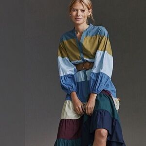 Anthropologie long sleeve color block maxi dress
